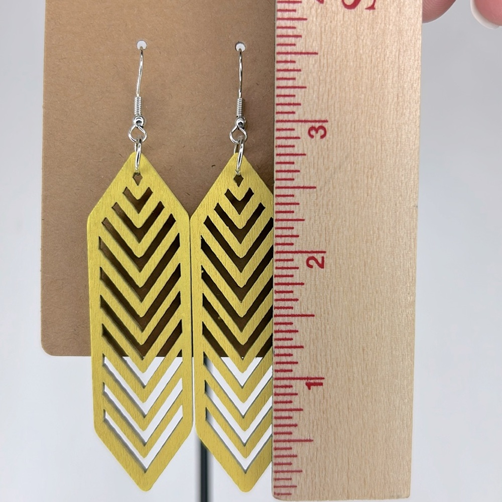 Wooden Hollow Design Dangle Earrings - Picture 2 of 3